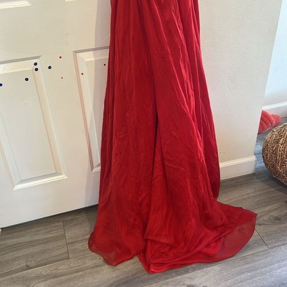 Mac Duggal Red and Gold bejewled Embellished Halter Dress gown Pageant Gown - Picture 8 of 13
